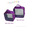 Purple satin binding PVC cosmetic bag for facial products packing